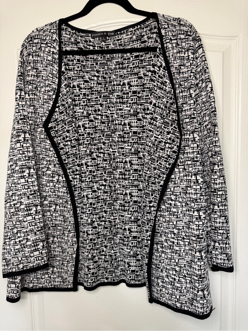 Preston York Black White Tweed Print Cardigan L